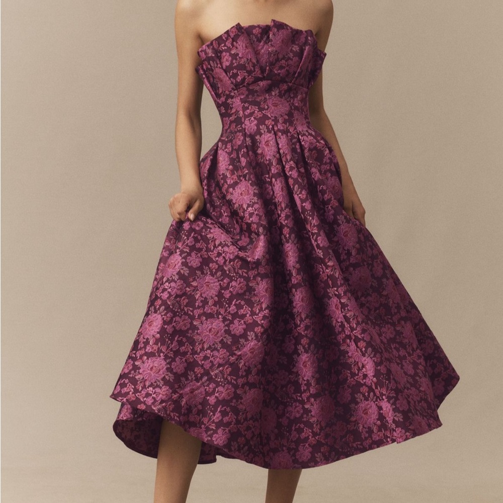 Mac Duggal Elegant Brocade Floral Strapless Dress